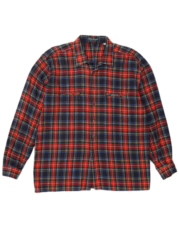 Camicia overshirt a quadri da uomo vintage XL scozzese rossa