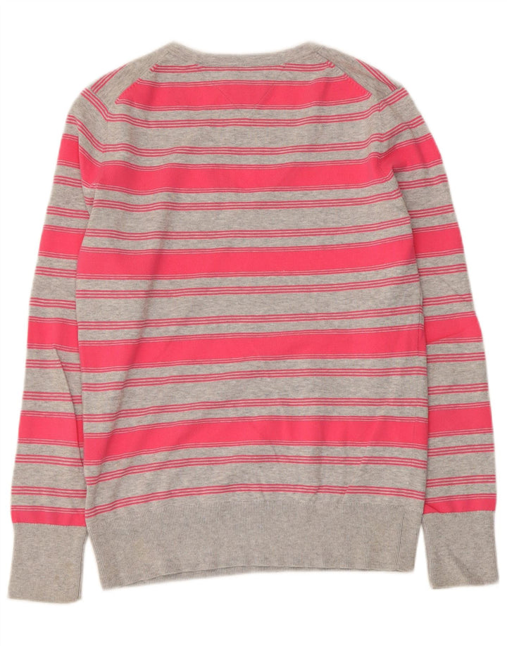 TOMMY HILFIGER Maglione da donna con scollo a V UK 12 a righe rosa medio