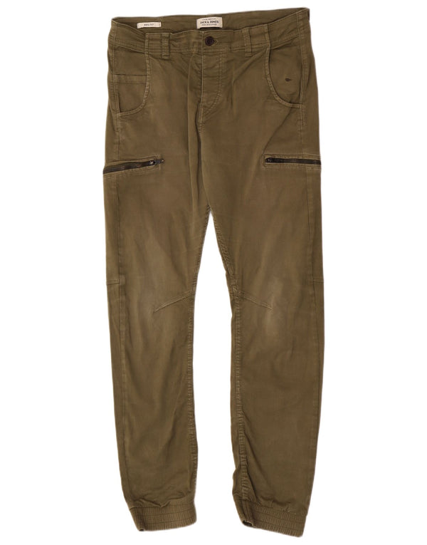 Pantaloni cargo da jogging anti-fit da uomo Jack & Jones W31 L29 cotone kaki