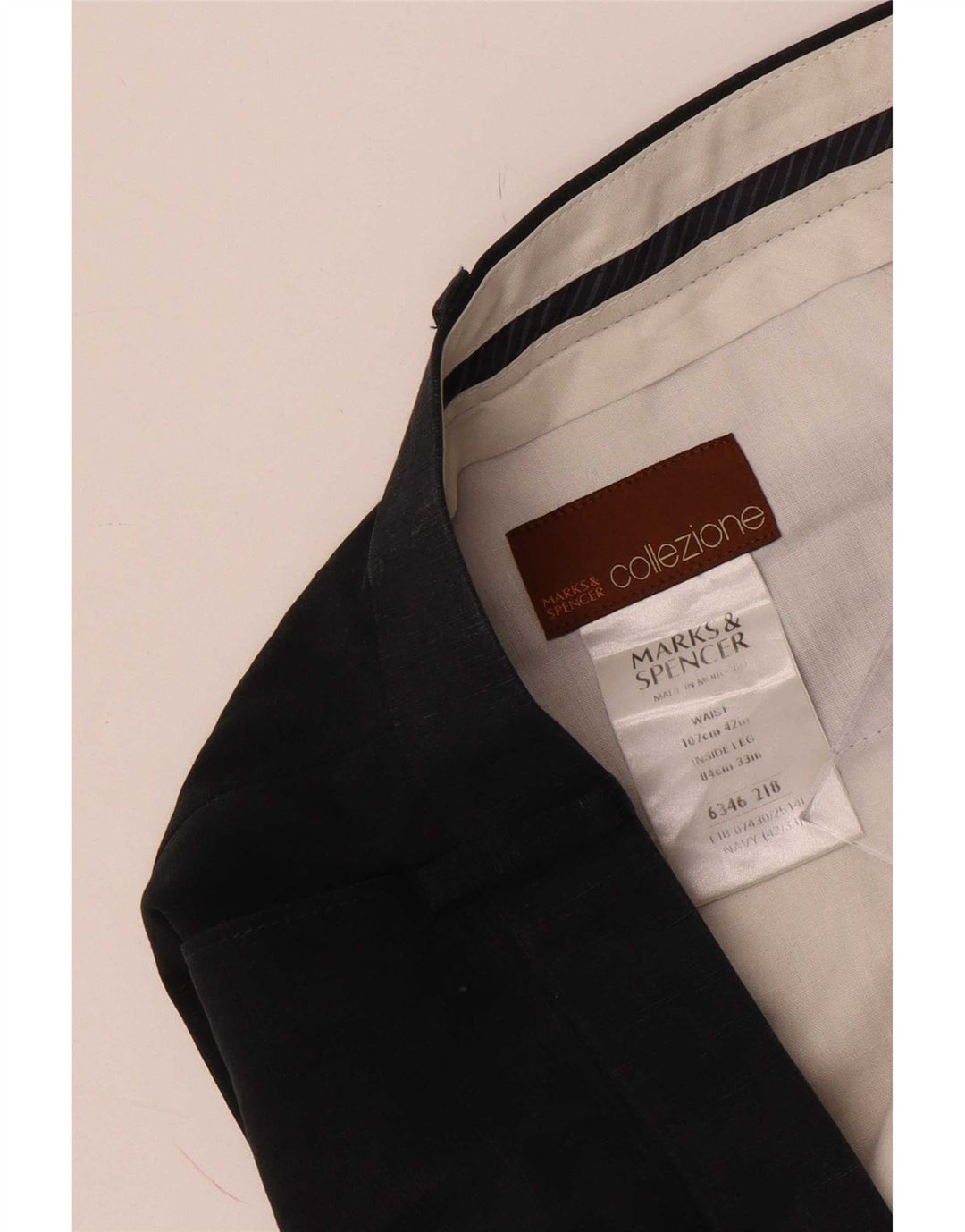 Pantaloni da abito con pegging da uomo Marks & Spencer W42 L33 Lyocell blu navy