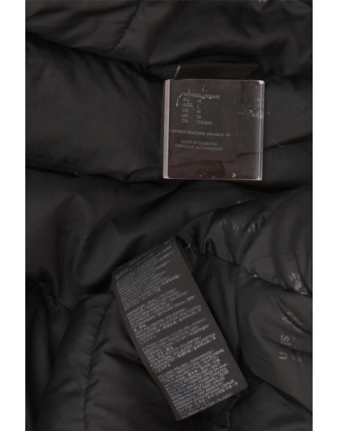 Giacca imbottita con cappuccio da donna Jack Wolfskin UK 12 Medium Black Colourblock
