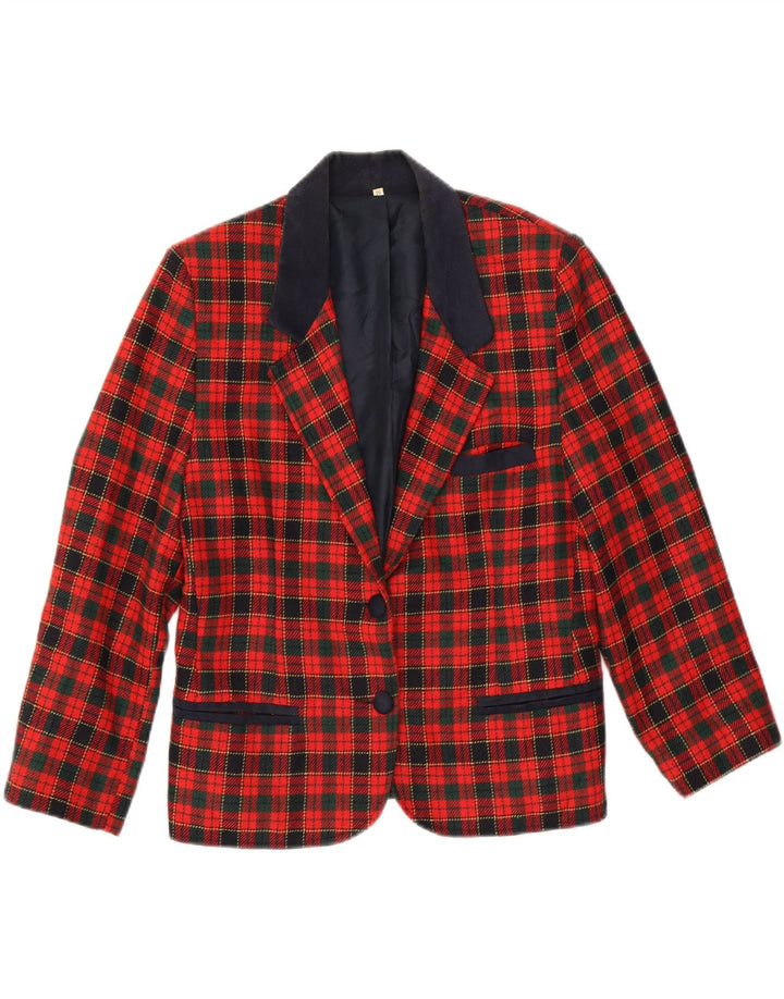 Giacca blazer da donna a 2 bottoni con maniche a 3/4 VINTAGE UK 14 scozzese medio rosso