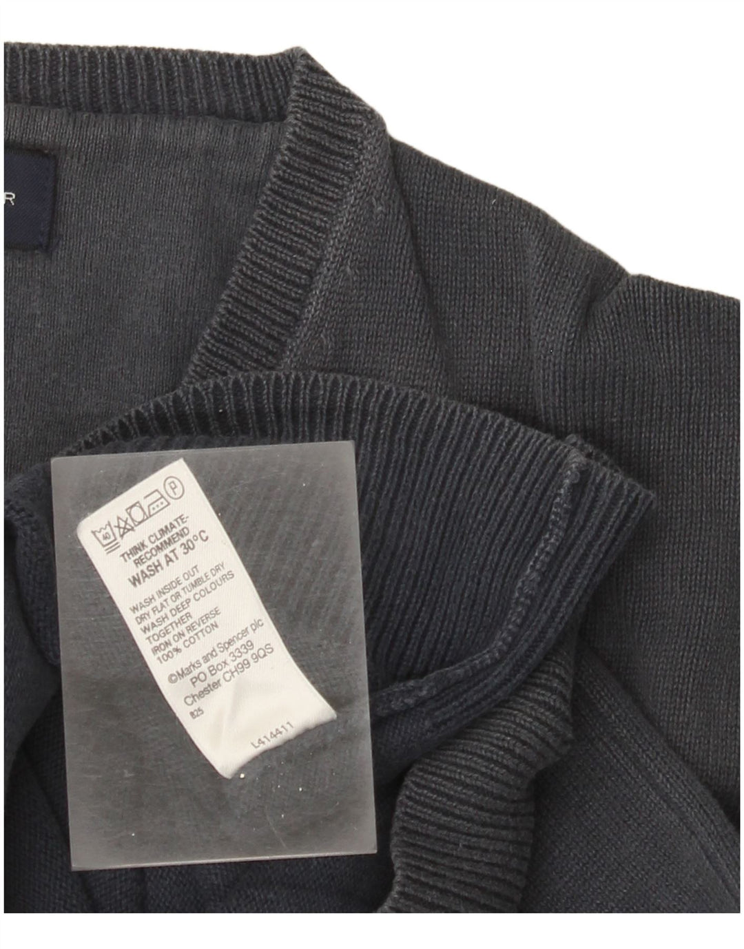 Maglione da donna con scollo a V Marks & Spencer UK 14 Cotone medio blu navy