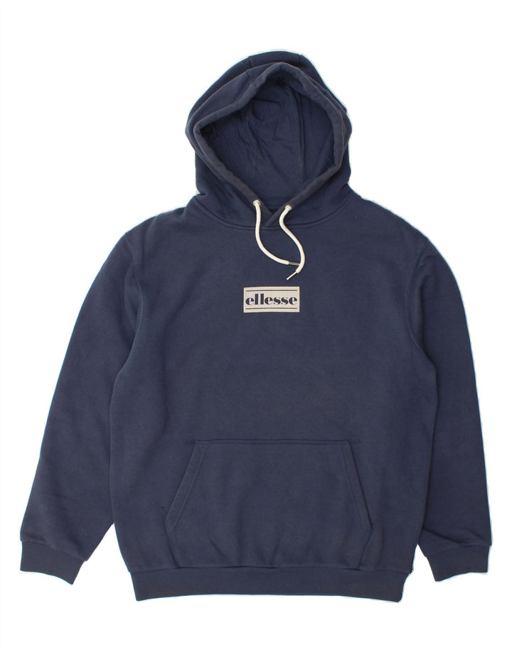 ELLESSE Mens Graphic Hoodie Jumper Large Navy Blue Cotton Vintage Ellesse and Second-Hand Ellesse from Messina Hembry 