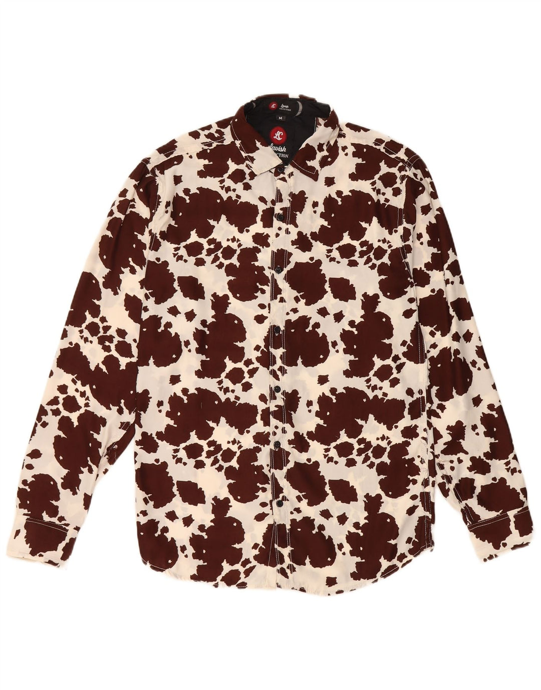 Camicia vintage da uomo con motivo astratto, stampa animalier marrone medio