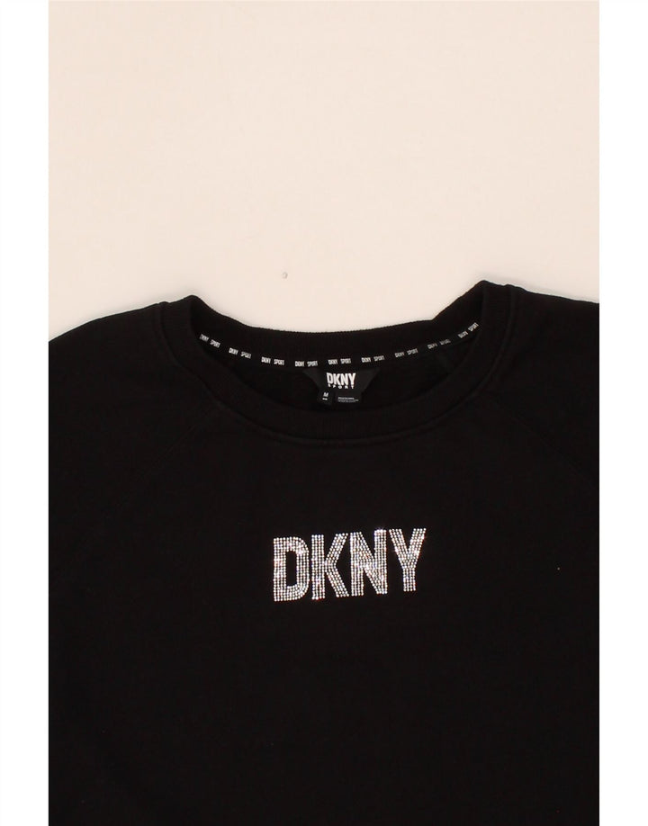 DKNY Womens Graphic Sweatshirt Jumper UK 14 Medium Black Cotton Vintage Dkny and Second-Hand Dkny from Messina Hembry 