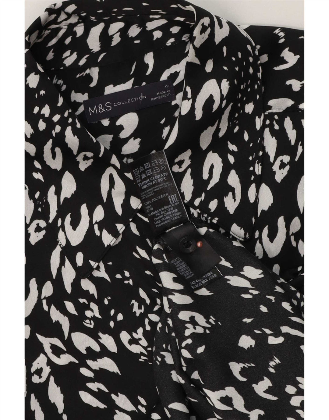 Camicetta da donna Marks & Spencer UK 12 stampa animalier nera media