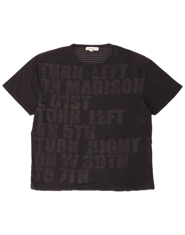 CALVIN KLEIN T-shirt grafica da uomo Top XL in cotone nero