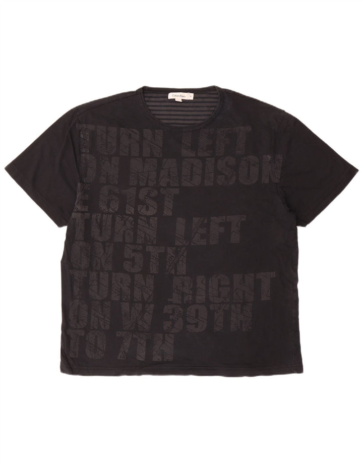 CALVIN KLEIN T-shirt grafica da uomo Top XL in cotone nero