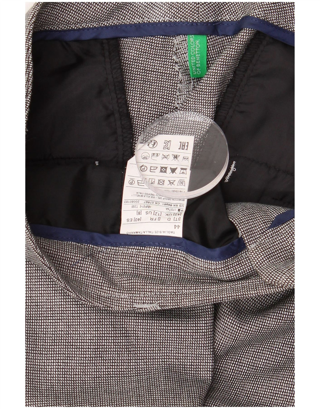 Pantaloni da abito affusolati da donna Benetton UK 12 Medium W32 L28 Pied de poule grigio