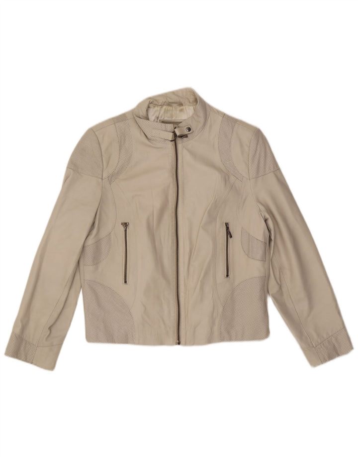 Giacca in pelle da donna vintage UK 14 Pelle beige media