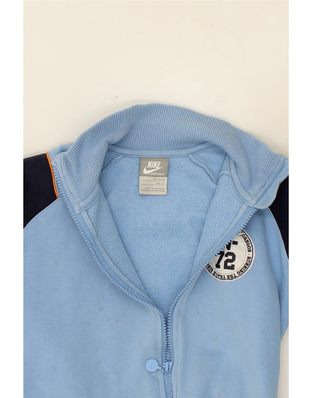 NIKE Boys Graphic Tracksuit Top Jacket 6-7 Years Large Blue Colourblock Vintage Nike and Second-Hand Nike from Messina Hembry 