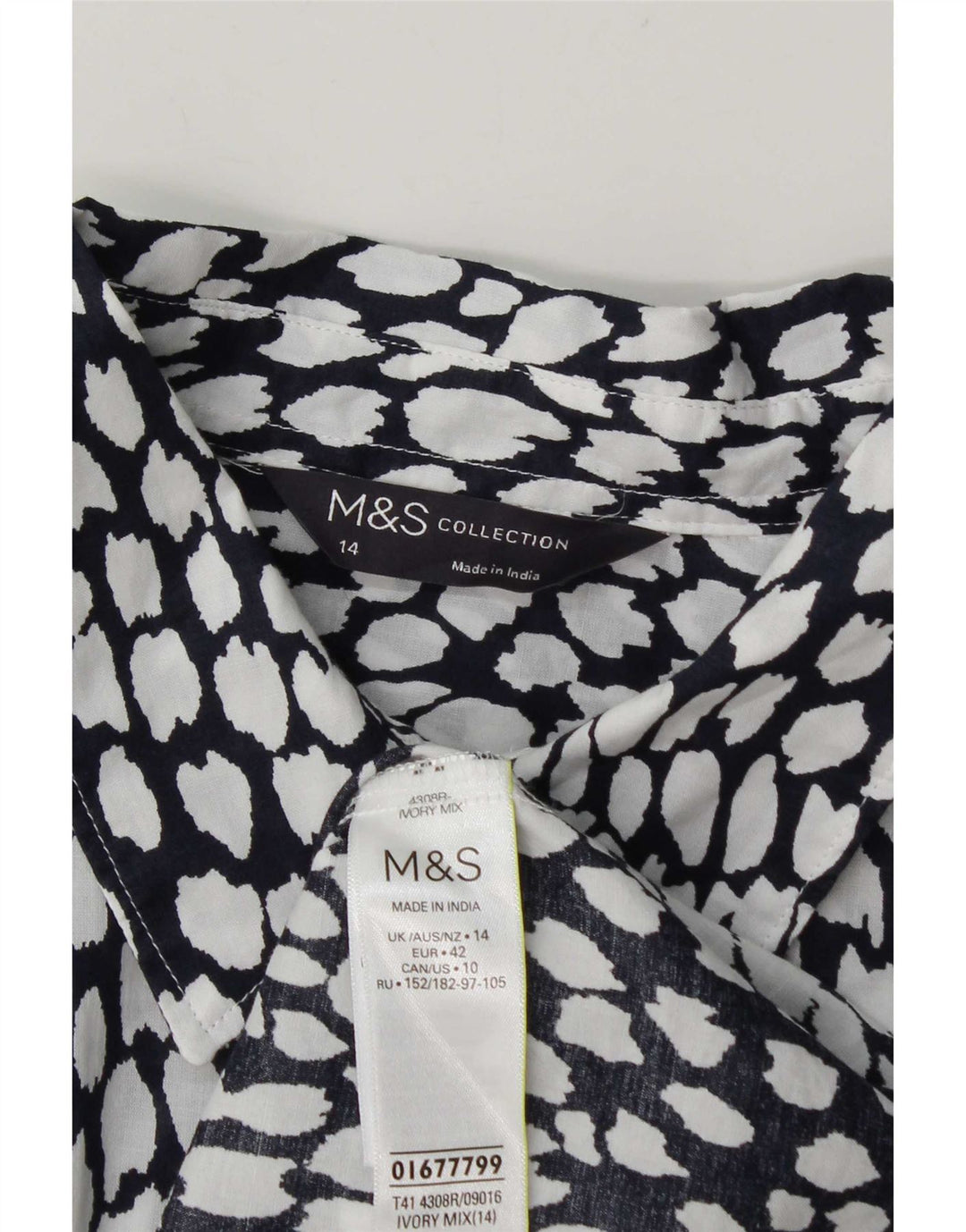 Camicia da donna Marks & Spencer UK 14 grande cotone maculato bianco