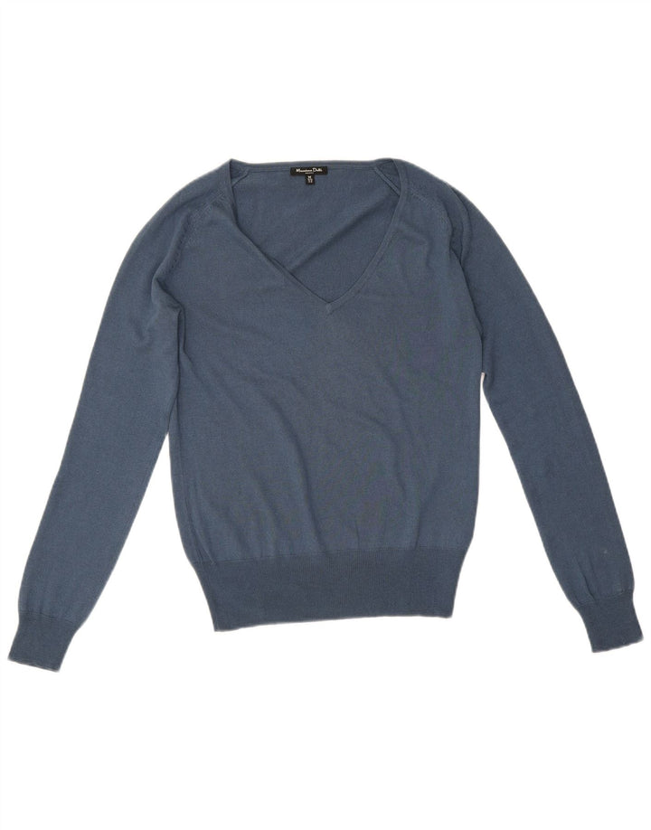 Massimo Dutti Maglione da donna con scollo a V UK 12 Seta blu medio