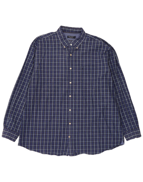 Camicia da uomo su misura Nautica 3XL in cotone a quadri blu navy