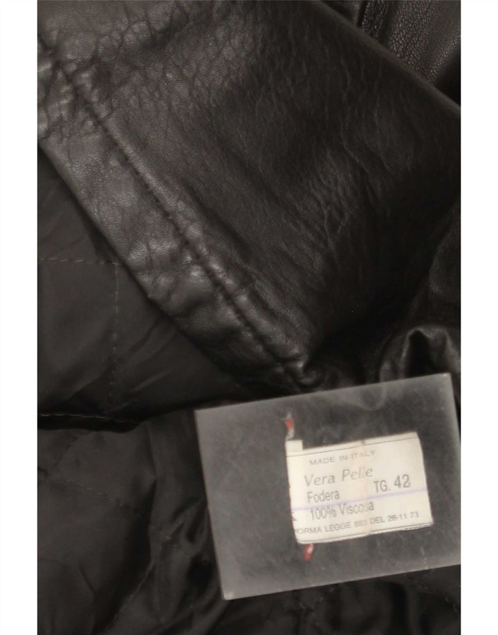 Cappotto oversize in pelle vintage con cappuccio da donna IT 42 medio nero