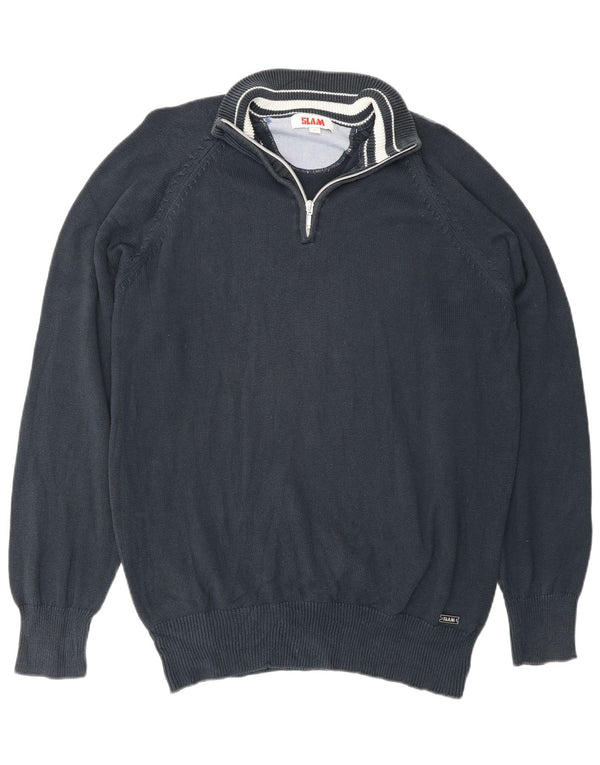 Maglione da uomo Slam con zip e collo XL in cotone blu navy
