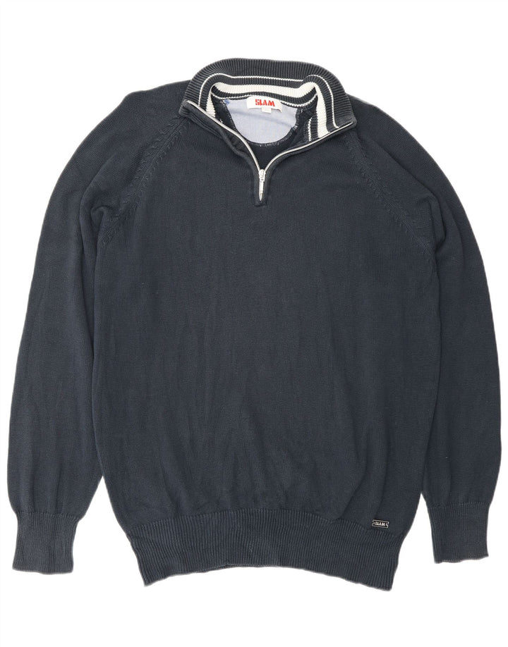 Maglione da uomo Slam con zip e collo XL in cotone blu navy