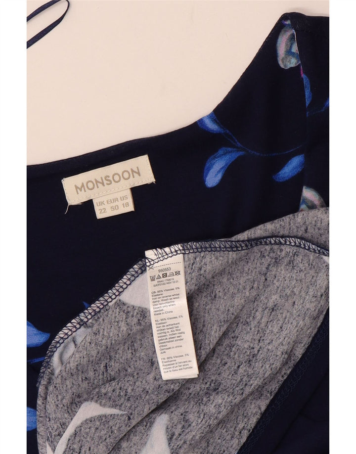 MONSOON Abito da donna senza maniche a trapezio UK 22 3XL Viscosa floreale blu navy