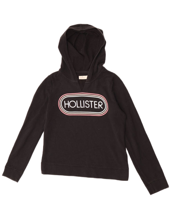 Felpa con cappuccio grafica Hollister da donna UK 10 piccola in cotone nero
