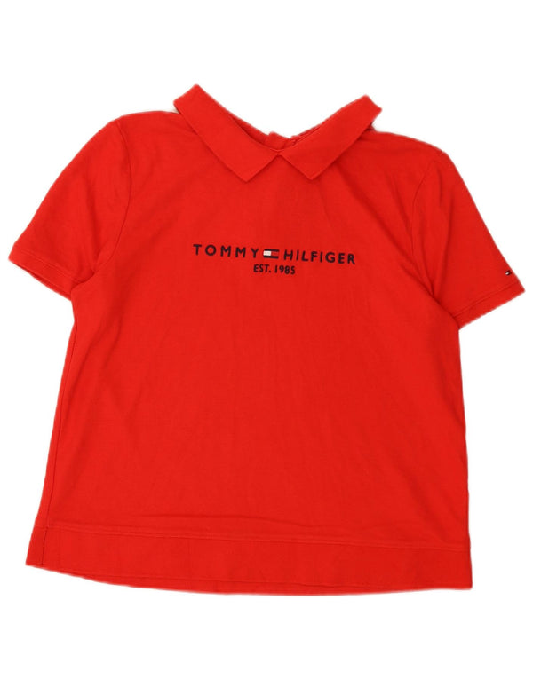 Polo grafica da donna Tommy Hilfiger UK 14 grande cotone rosso