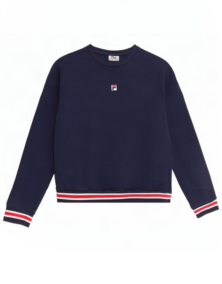 Fila Donna Felpa Maglione UK 14 Medio Blu Navy Cotone