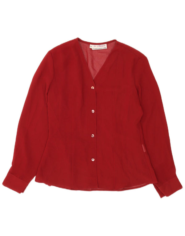 Camicetta camicia vintage da donna UK 10 piccola viscosa bordeaux