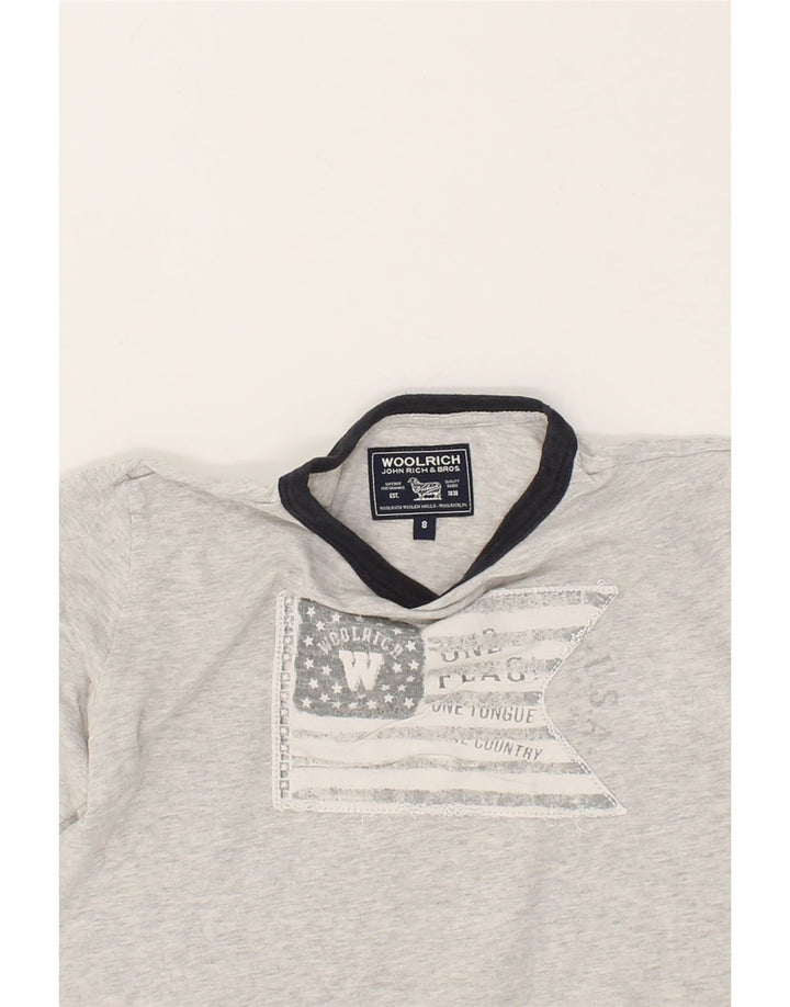 WOOLRICH Boys Graphic Top Long Sleeve 7-8 Years Grey Cotton Vintage Woolrich and Second-Hand Woolrich from Messina Hembry 