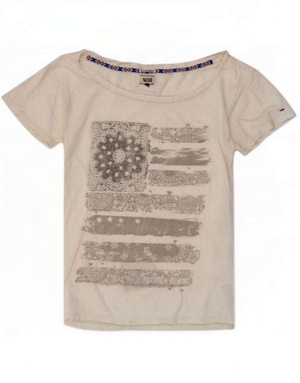 T-shirt grafica da donna Tommy Hilfiger Top UK 14 cotone bianco medio