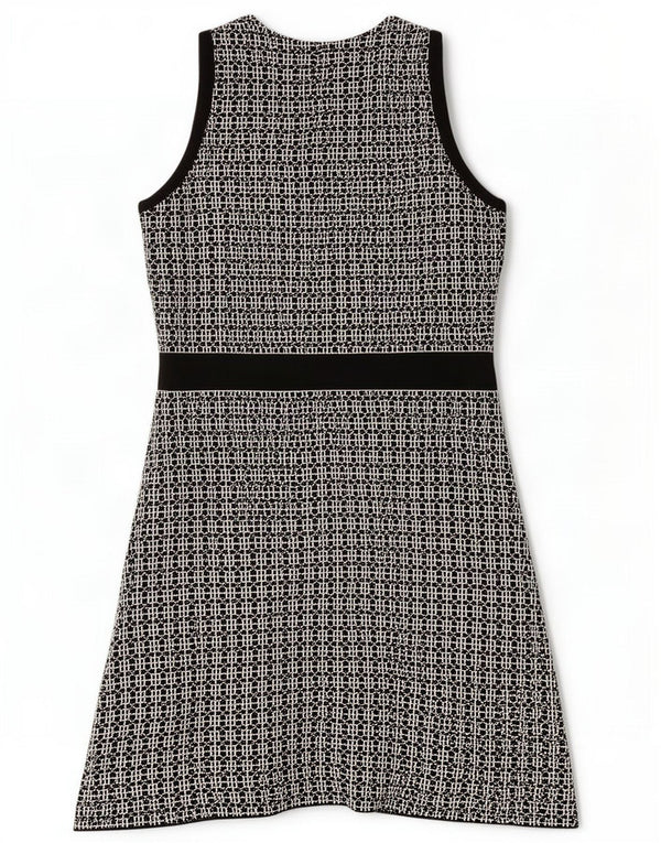 Abito a trapezio senza maniche in maglia da donna Zara UK 14 grande nero geometrico