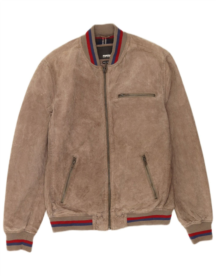 PEPE Jeans Bomber in pelle scamosciata da uomo UK 40 Grande pelle beige