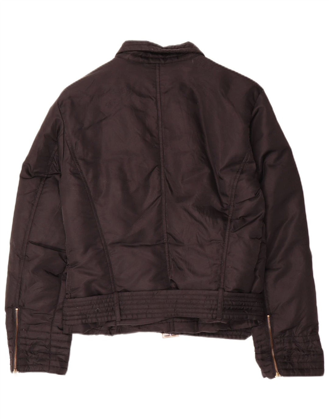 Giacca da motociclista imbottita corta oversize da donna Benetton UK 10 piccola in nylon nero