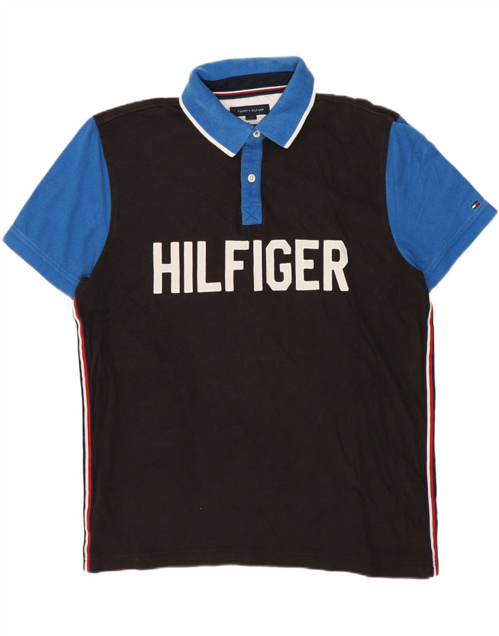 Polo da uomo Tommy Hilfiger grande in cotone color block nero