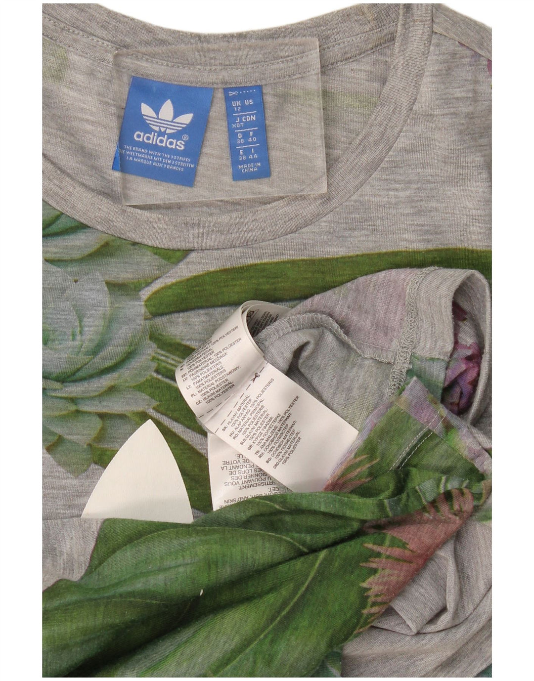 T-shirt grafica da donna Adidas Top UK 12 Poliestere floreale grigio medio
