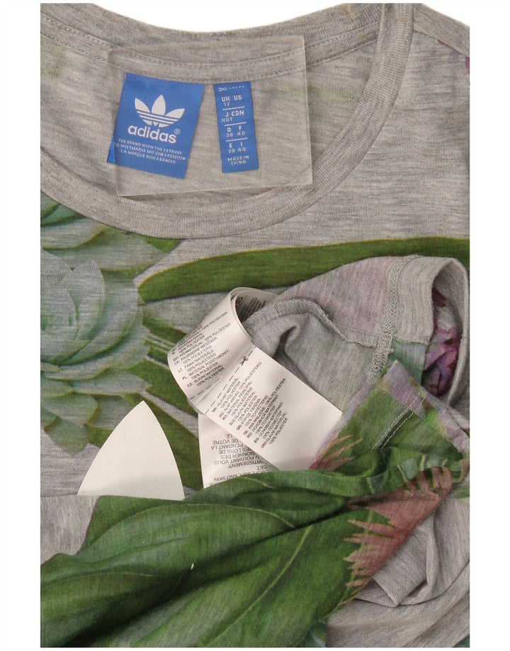 T-shirt grafica da donna Adidas Top UK 12 Poliestere floreale grigio medio