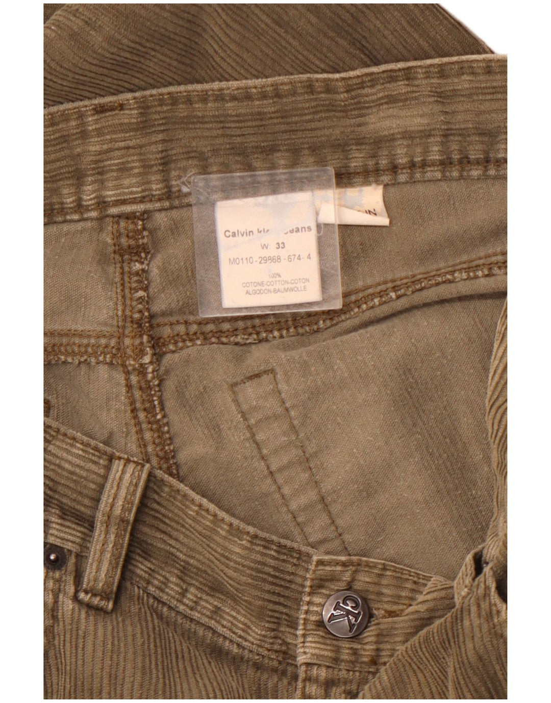 CALVIN KLEIN Pantaloni dritti da uomo in velluto a coste W33 L32 Cotone marrone