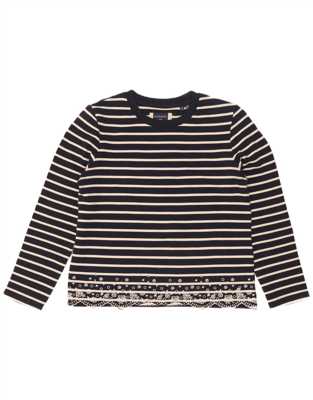 Top oversize da donna a maniche lunghe Superdry UK 10 Small Blu Navy a righe