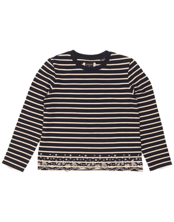 Top oversize da donna a maniche lunghe Superdry UK 10 Small Blu Navy a righe