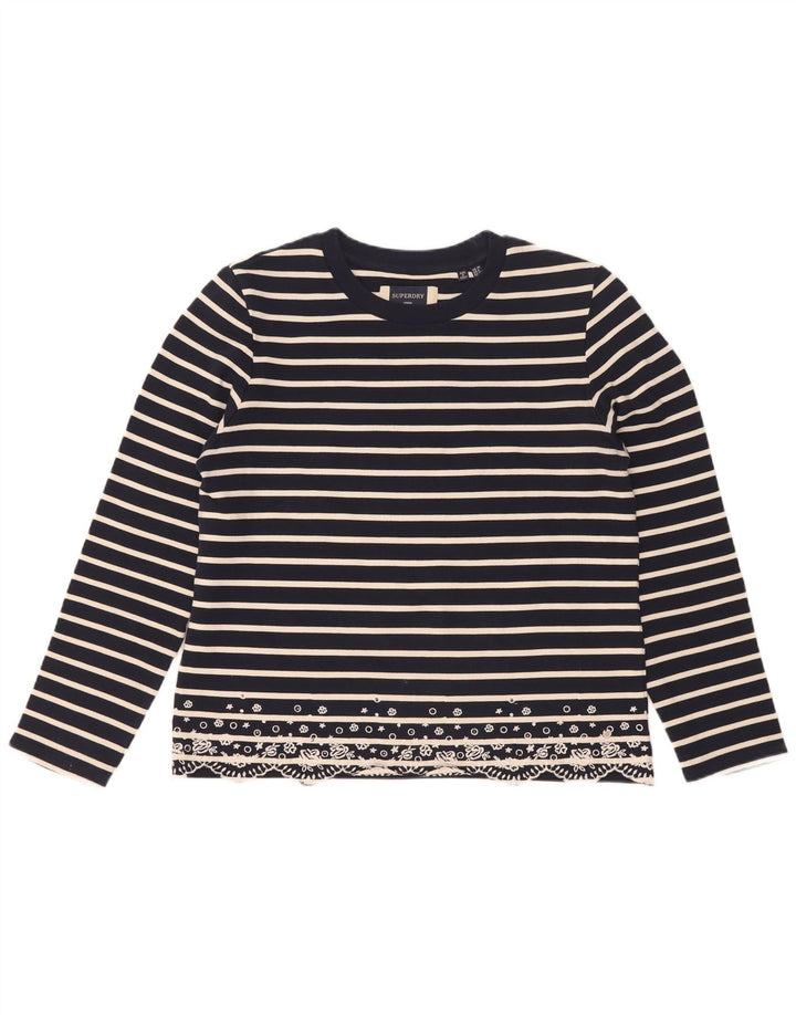 Top oversize da donna a maniche lunghe Superdry UK 10 Small Blu Navy a righe
