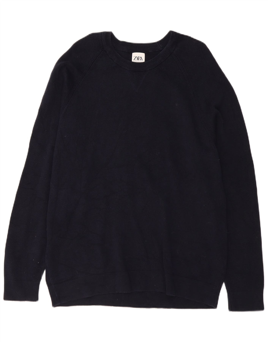 ZARA Maglione da Uomo con Scollo a Barca XL in Cotone Blu Navy