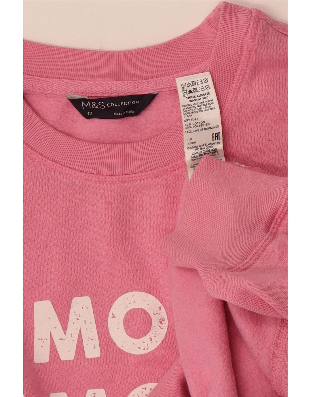Felpa grafica da donna Marks & Spencer UK 12 cotone rosa medio