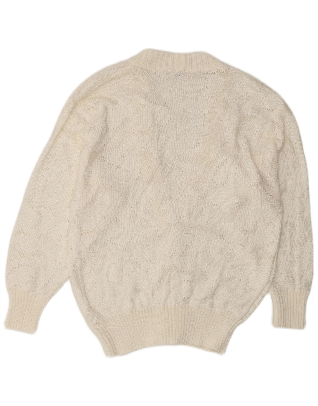 Maglione cardigan da donna vintage IT 46 grande acrilico bianco