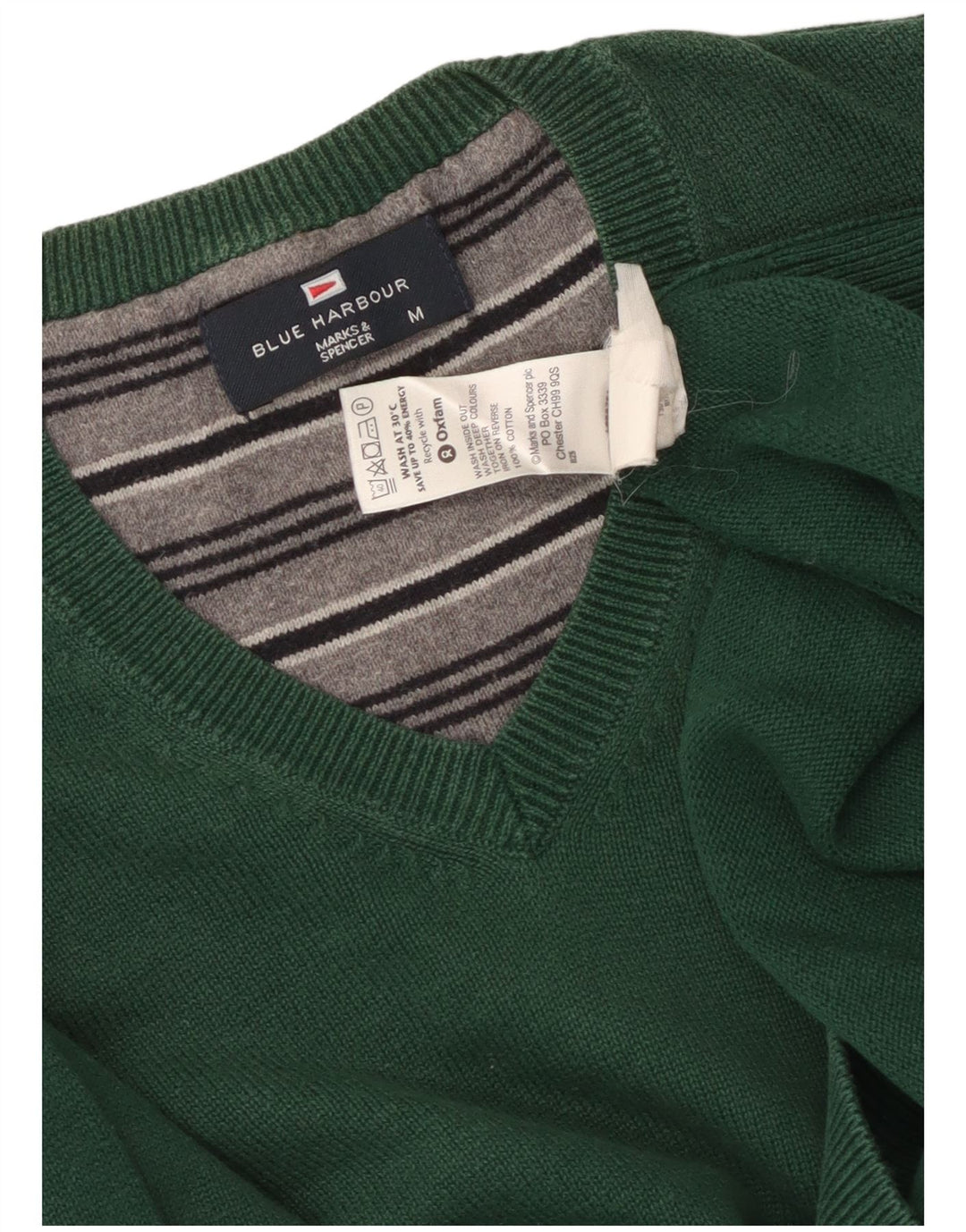 Maglione da uomo con scollo a V blu Harbour Marks & Spencer in cotone verde medio