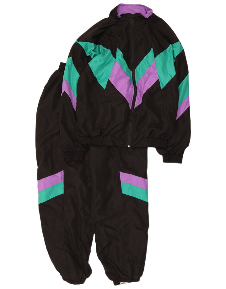 Tuta intera vintage da uomo vestibilità ampia piccola in poliestere color block nero