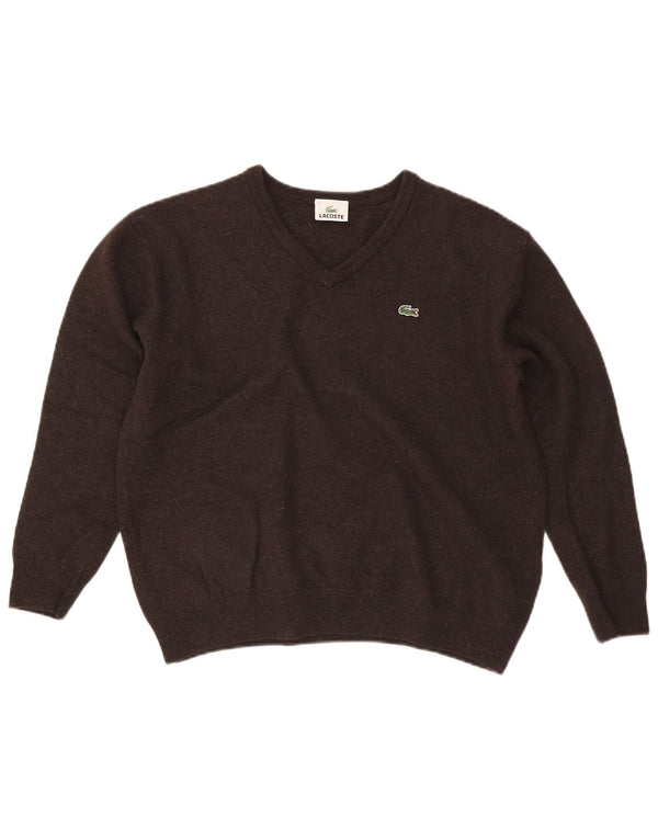 Maglione maglione da uomo con scollo a V Lacoste taglia 7 2XL lana marrone