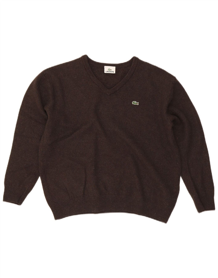 Maglione maglione da uomo con scollo a V Lacoste taglia 7 2XL lana marrone
