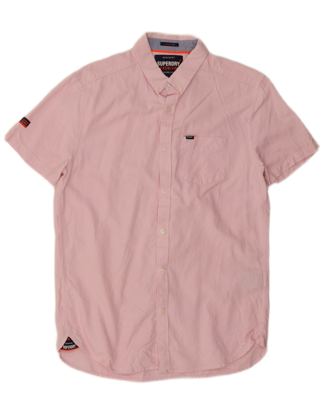 Camicia da uomo a maniche corte con vestibilità regolare Superdry, cotone gessato rosa medio