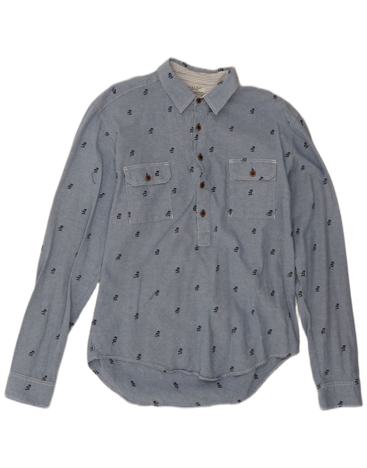 Camicia pullover slim fit da uomo Zara grande in cotone maculato blu