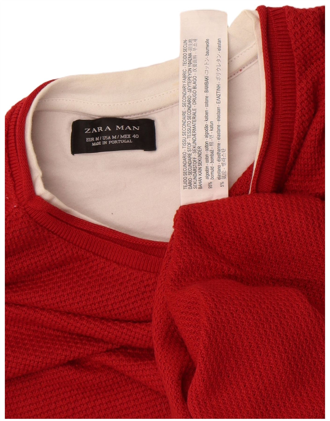 Maglione maglione girocollo da uomo Zara in cotone color block rosso medio