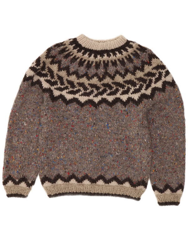 Maglione maglione girocollo da donna vintage UK 8 piccolo grigio Fair Isle